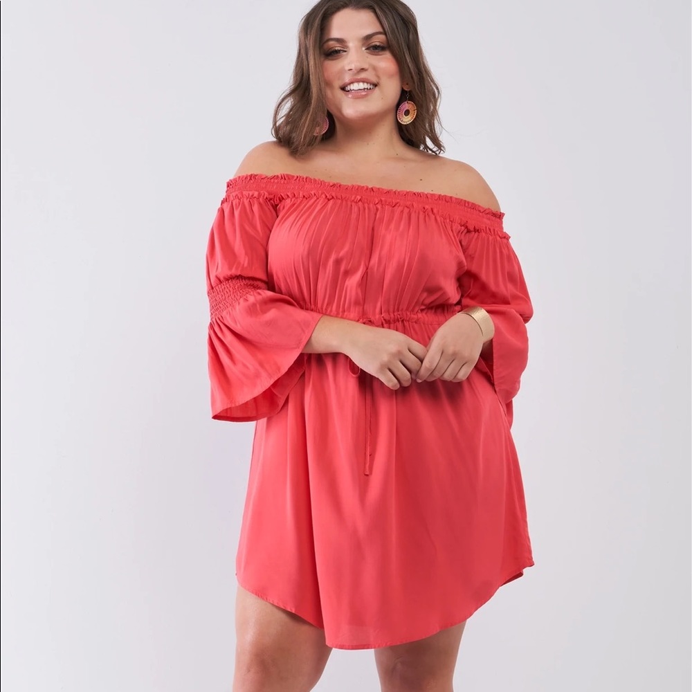 Carla Hot Coral Off the Shoulder Dress